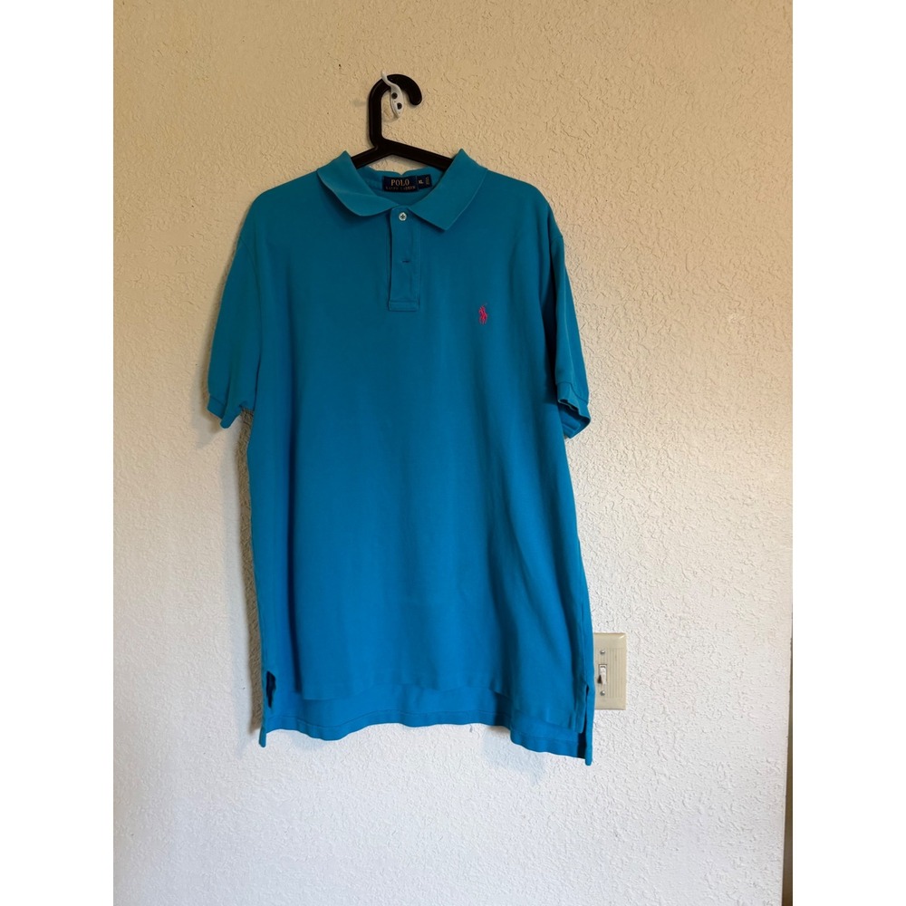 Polo Ralph Lauren Mens XL Turquoise Blue Pique Short Sleeve Polo Shirt Pink Pony